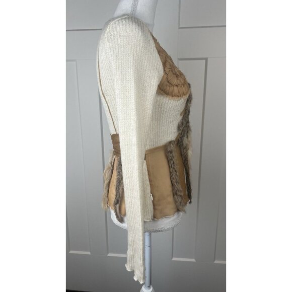 Radzoli Vtg 80's Sweater Wool Blend Gold Lurex Genuine Fur Art To Wear Sz S - Picture 10 of 11